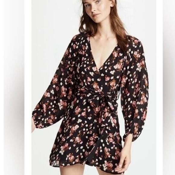 A.L.C. Carlo Floral Black Wrap Floral Mini Dress Silk Sz 6 - Picture 2 of 10